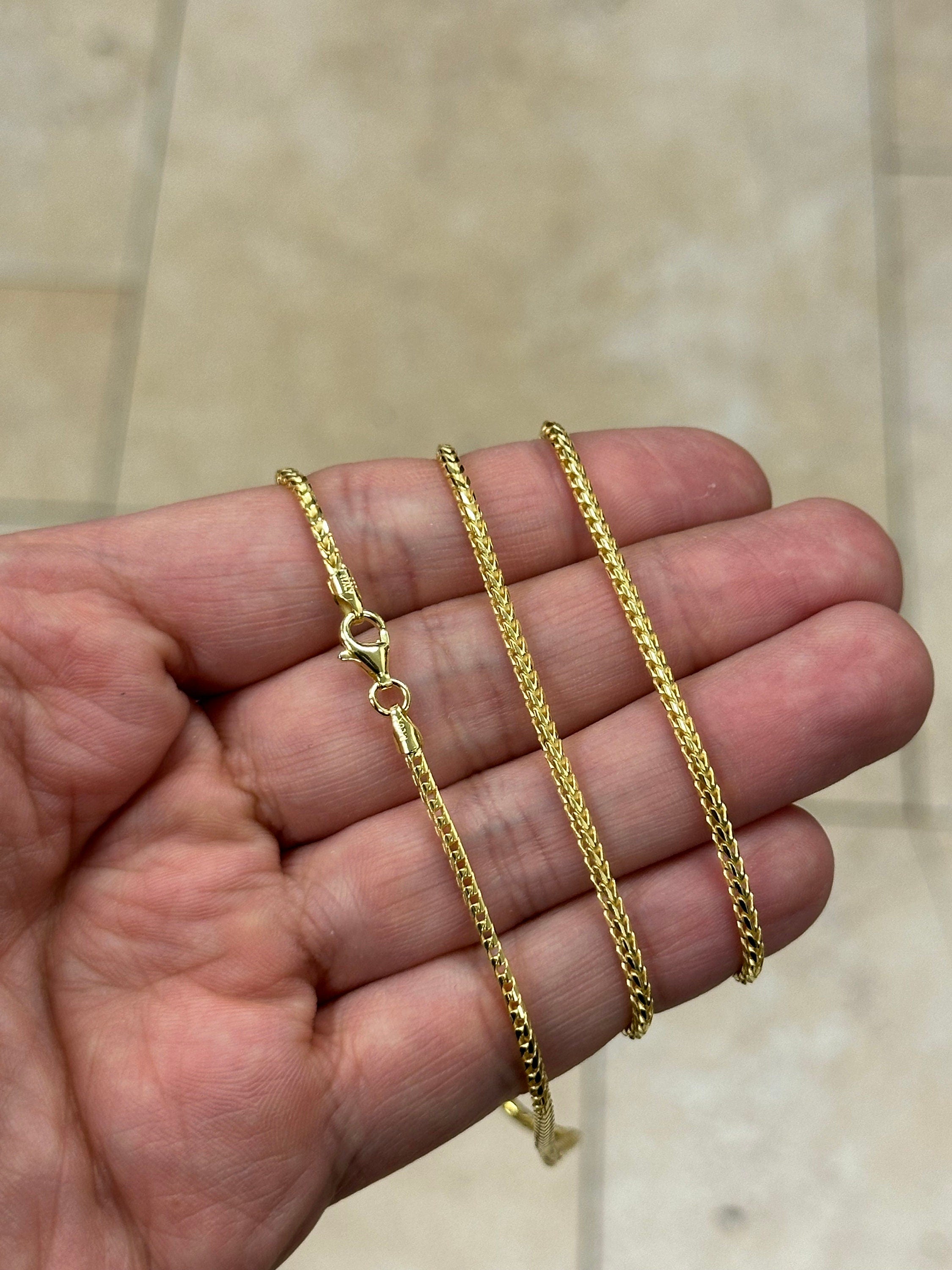 FRANCO CHAIN 925 Solid Sterling Silver Over 14k Yellow Gold Square Box Franco Chain 2mm, Gift, Men, Women, Italian Made