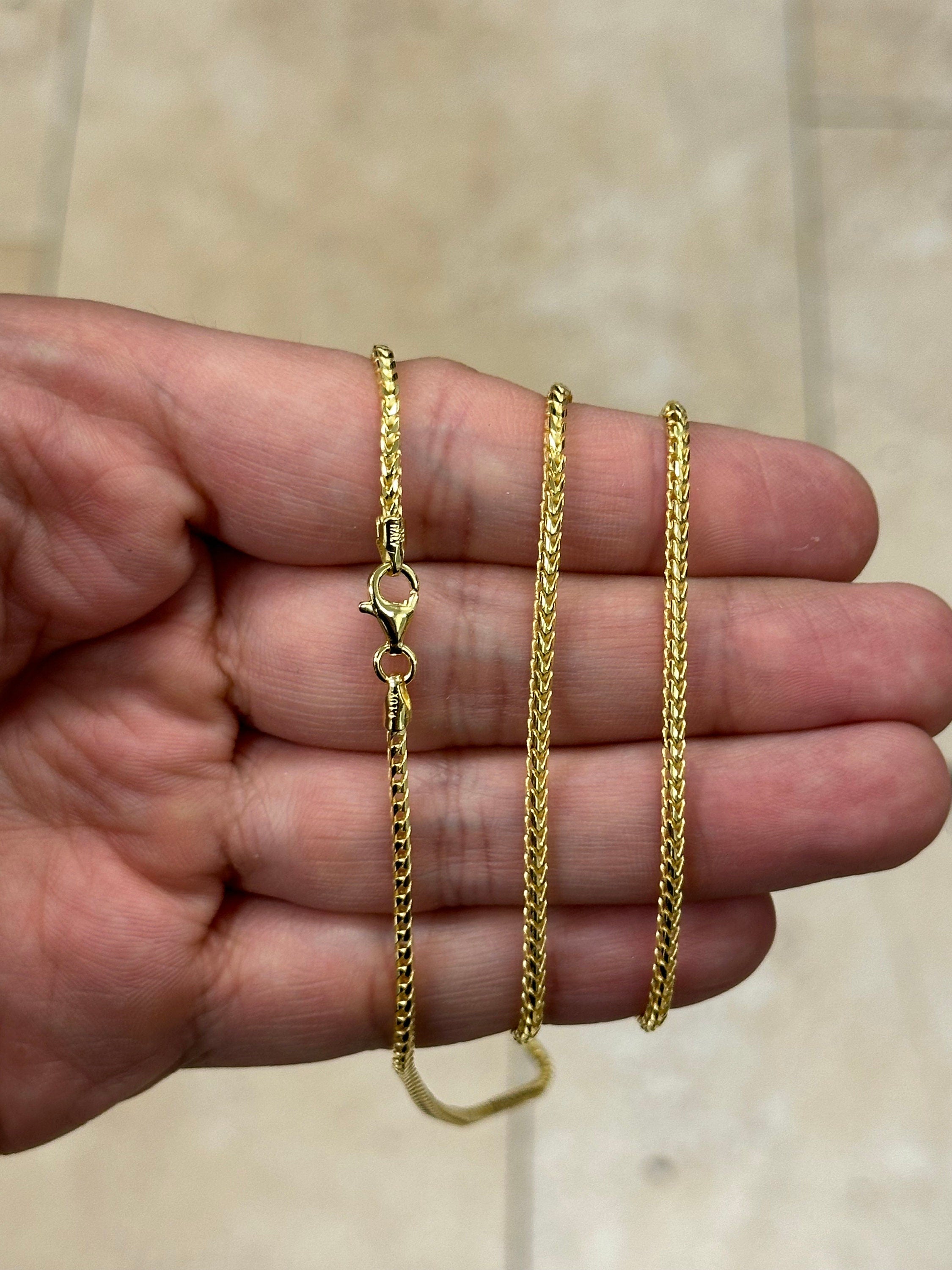 FRANCO CHAIN 925 Solid Sterling Silver Over 14k Yellow Gold Square Box Franco Chain 2mm, Gift, Men, Women, Italian Made