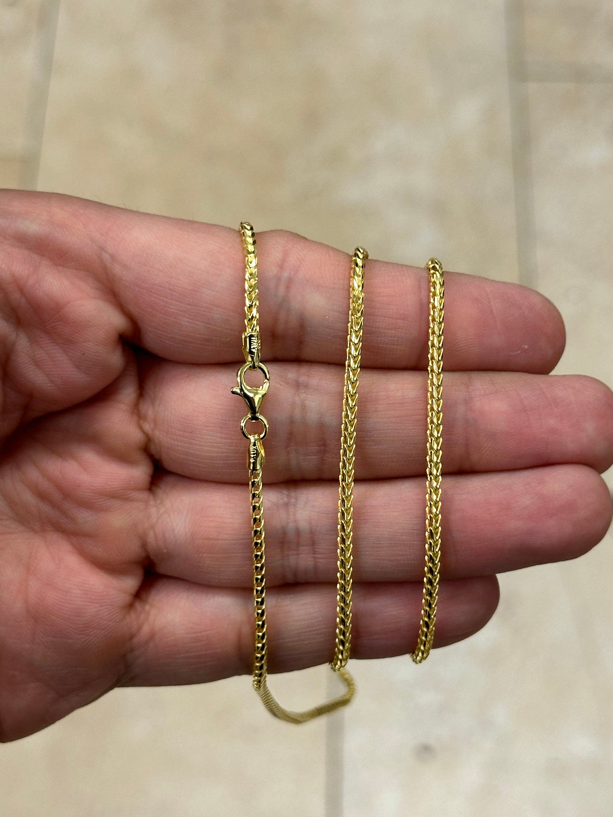 FRANCO CHAIN 925 Solid Sterling Silver Over 14k Yellow Gold Square Box Franco Chain 2mm, Gift, Men, Women, Italian Made