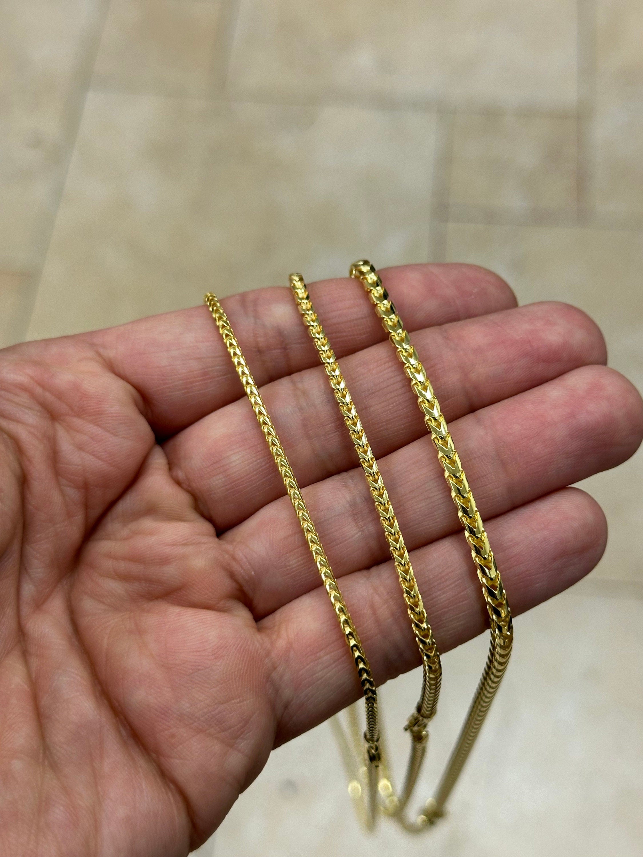 FRANCO CHAIN 925 Solid Sterling Silver Over 14k Yellow Gold Square Box Franco Chain, Gift, Men, Women, Italian Made