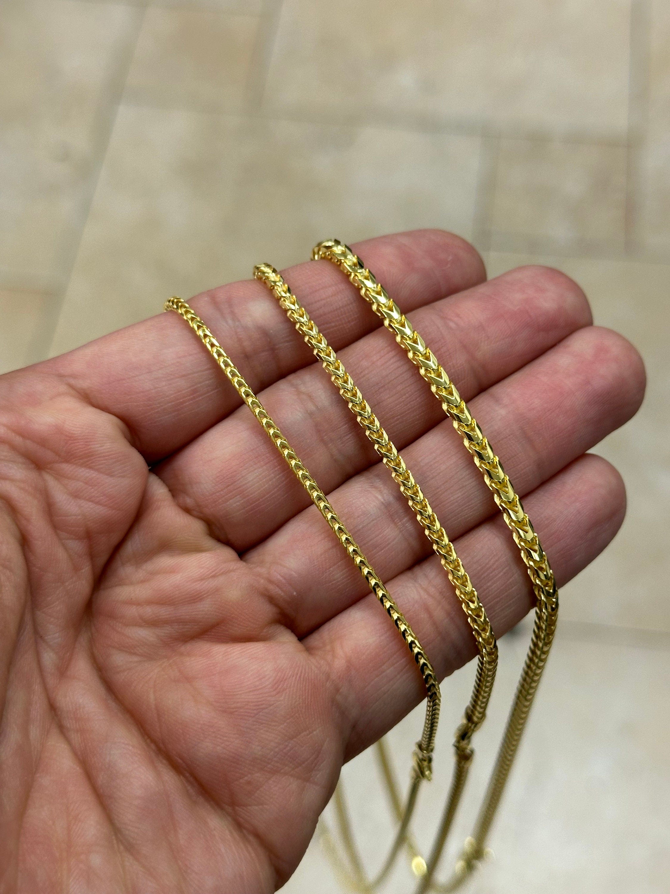 FRANCO CHAIN 925 Solid Sterling Silver Over 14k Yellow Gold Square Box Franco Chain, Gift, Men, Women, Italian Made