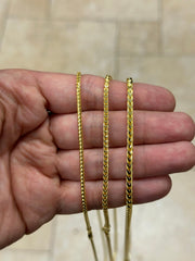 FRANCO CHAIN 925 Solid Sterling Silver Over 14k Yellow Gold Square Box Franco Chain, Gift, Men, Women, Italian Made