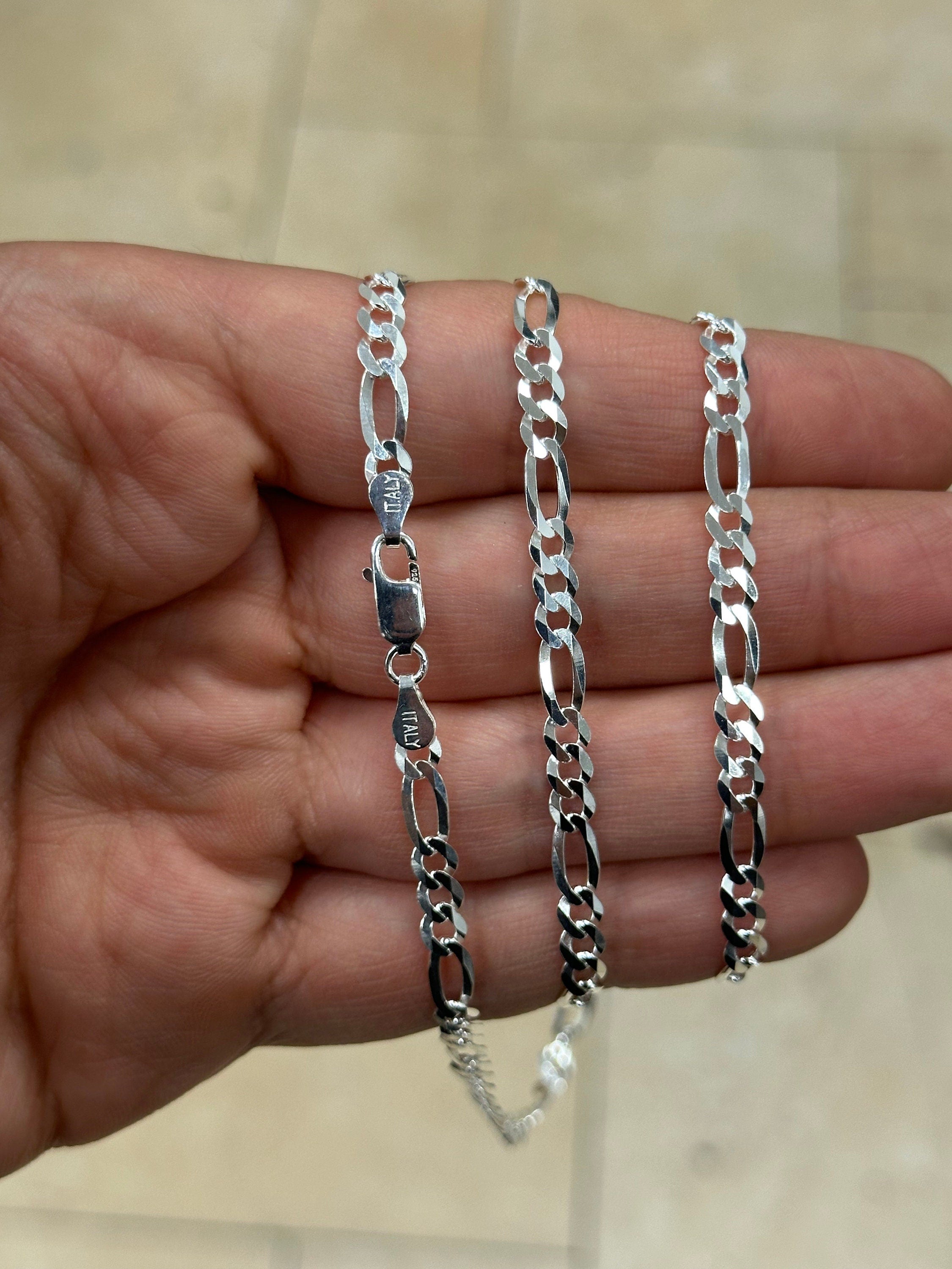 Figaro Chain, Men Woman Necklace , 925 Sterling Silver 4.4mm, All Sizes Available 16-30, Italy, Sale