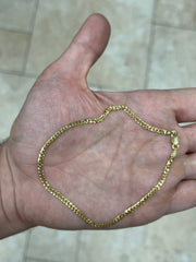 14k Gold Over 925 Sterling Silver Flat Cuban 3mm Anklet 10'', Solid Flat Miami Cuban Curb Link Chain, Italy