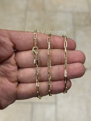 18K Yellow Gold Plated Elongated Link Chain, Paper Clip necklace, Rectangular Staple Link Chain Bracelet Necklace For Women, Layering Chain