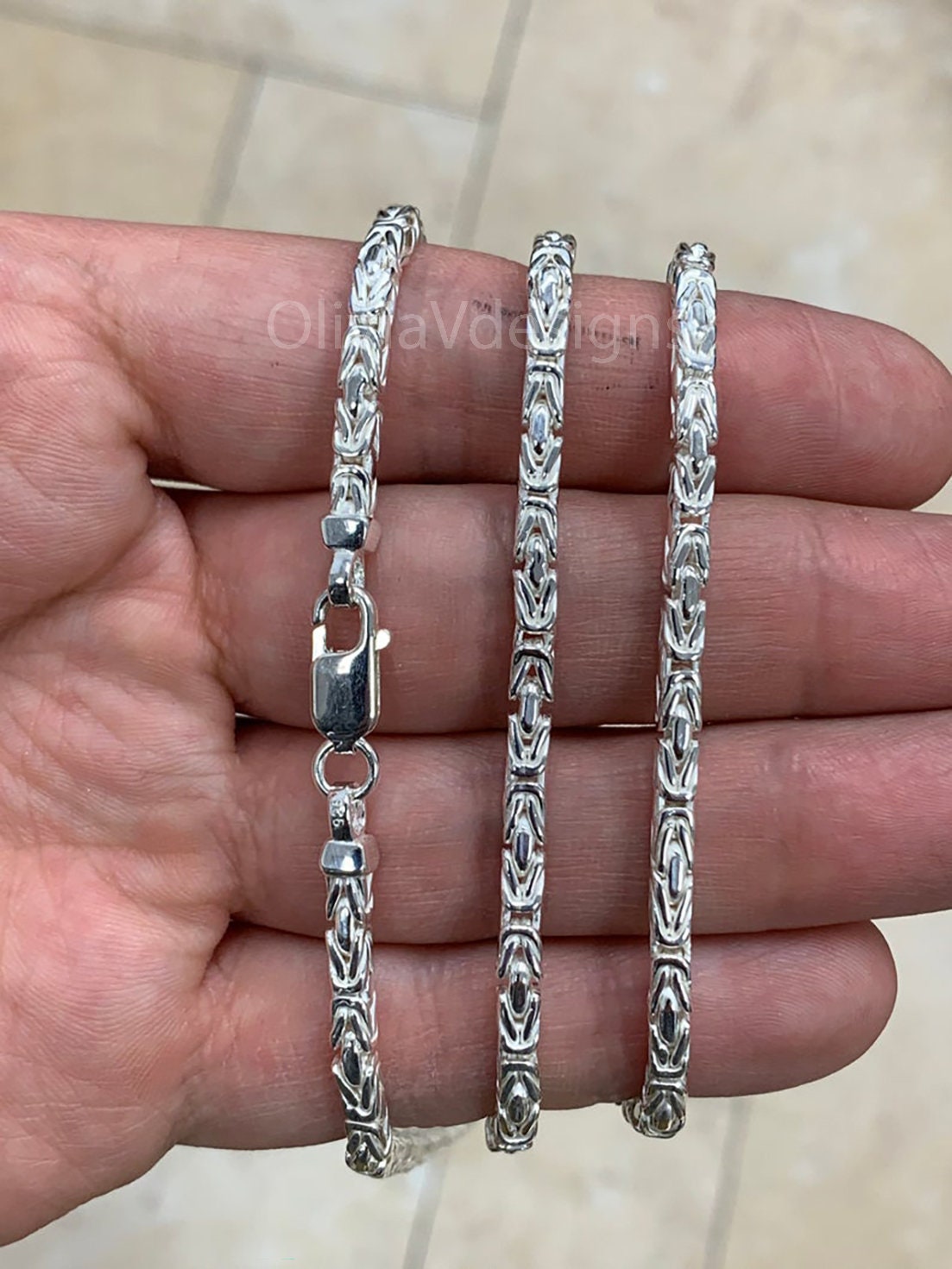 Handmade 3.5mm Solid 925 Sterling Silver Balinese BYZANTINE Borobudur Link Chain Necklace 20'' 22'' 24'' 26'' 28'' 30''