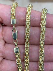 Handmade 4mm Solid 925 Sterling Silver Over 14K Yellow Gold Balinese BYZANTINE Borobudur Chain Necklace Bracelet 8'' 9'' 22'' 24'' 30''