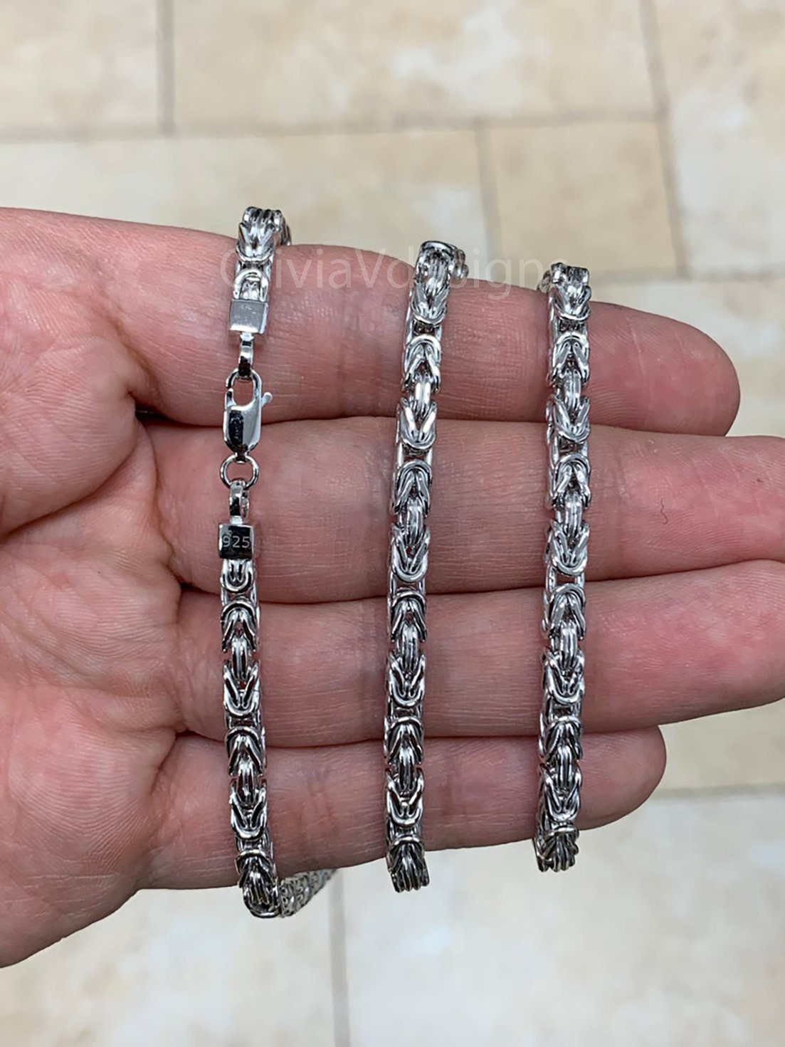 Handmade 4mm Solid 925 Sterling Silver Rhodium Balinese BYZANTINE Borobudur Chain Necklace Bracelet 8'' 9'' 20'' 22'' 24'' 30''