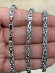Handmade 4mm Solid 925 Sterling Silver Rhodium Balinese BYZANTINE Borobudur Chain Necklace Bracelet 8'' 9'' 20'' 22'' 24'' 30''