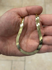 Herringbone Chain 7mm 925 Sterling Silver Necklace Over 14K Yellow Gold Vermeil  16'' 18'' 20'' 22'' 24', Italy Made, Gift, Minimalist
