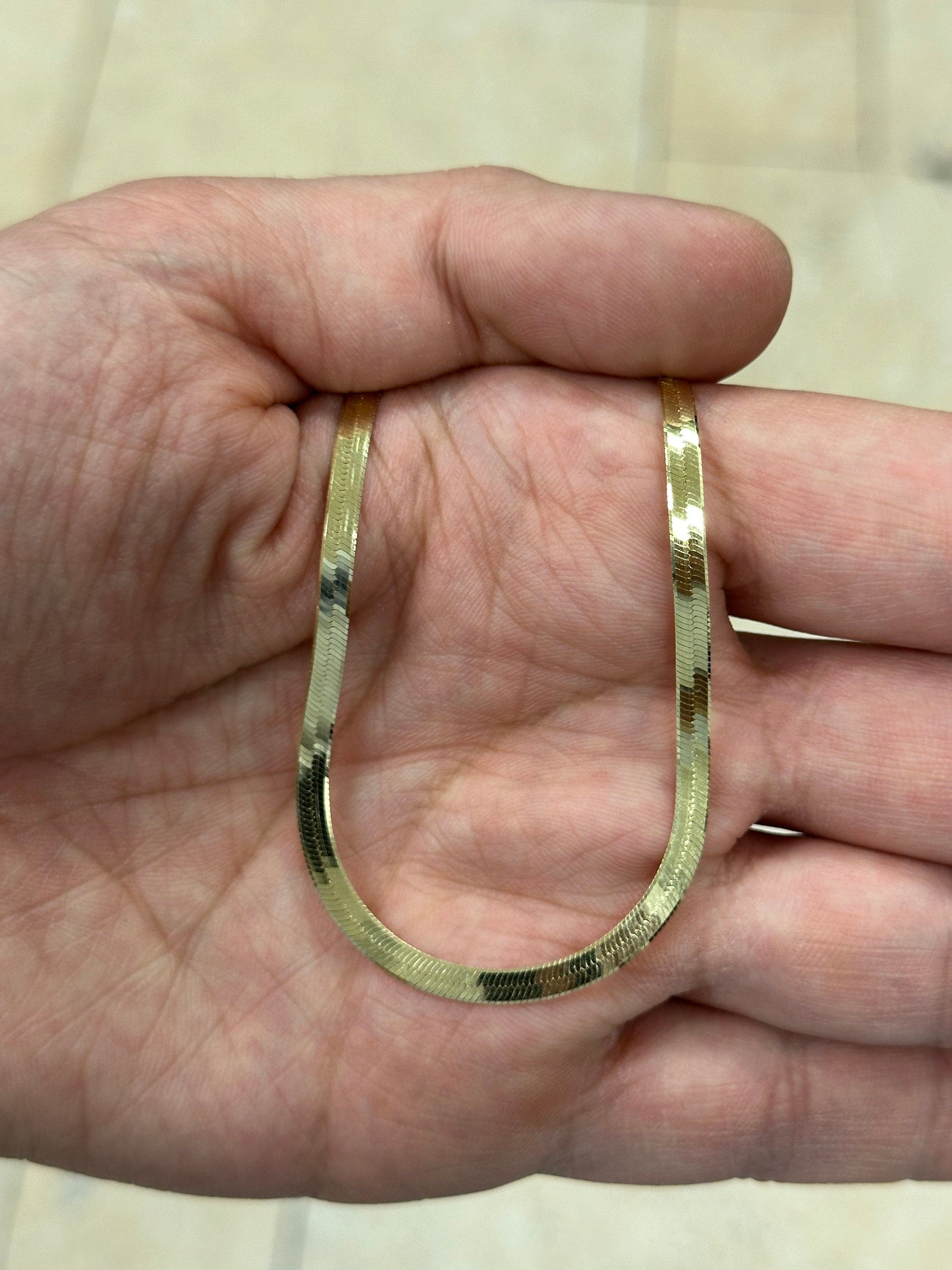 3.5mm Herringbone Chain, 925 Sterling Silver Necklace Bracelet Over 14K Yellow Gold Vermeil  16'' 18'' 20'' 22'' 24', Italy Made
