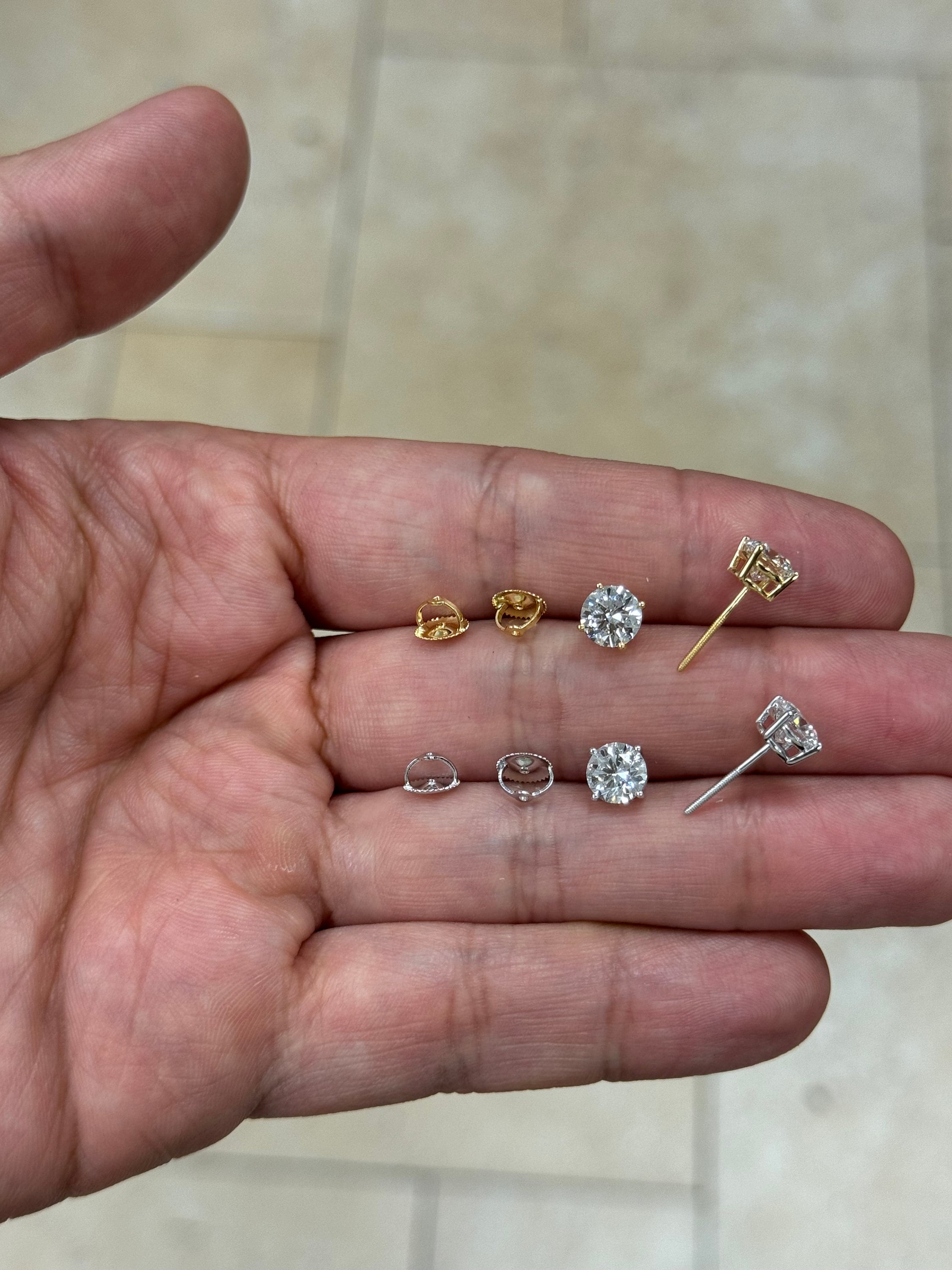 IGI Certified 14k Gold Lab Grown Diamond Studs 2.00 Carats D VS1, Screw Back, Diamond Studs, Round Diamond Stud Earrings Unisex