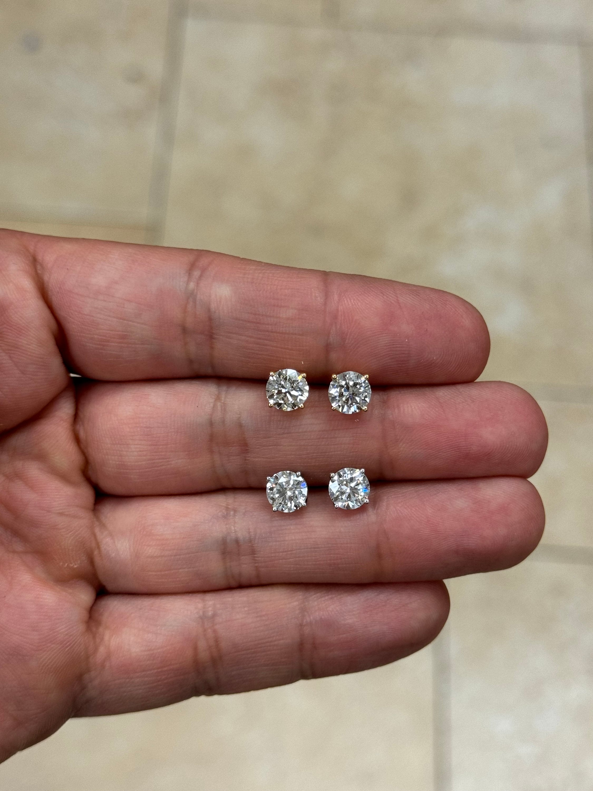 IGI Certified 14k Gold Lab Grown Diamond Studs 2.00 Carats D VS1, Screw Back, Diamond Studs, Round Diamond Stud Earrings Unisex