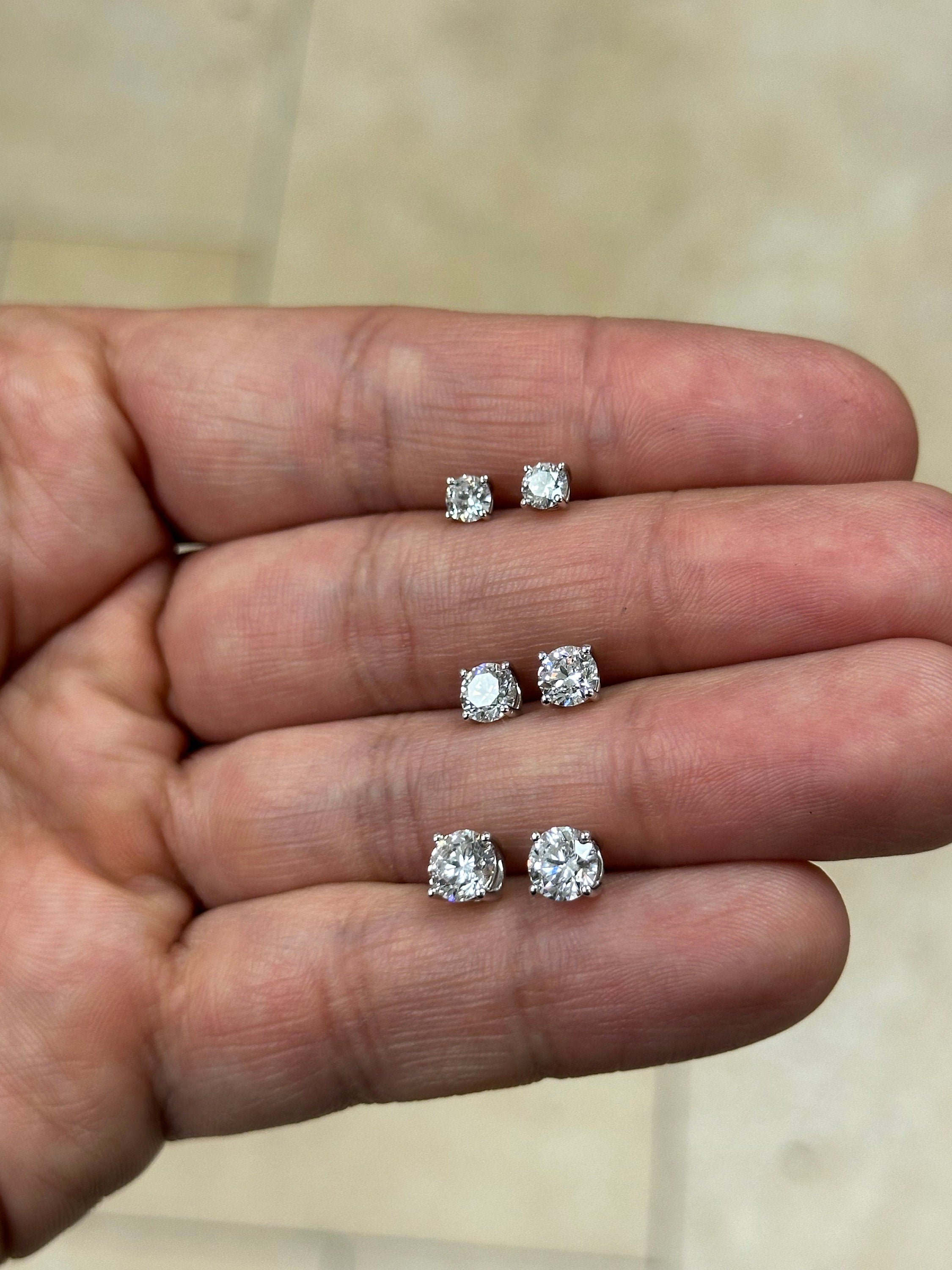 IGI Certified 14k White Gold Lab Grown Diamond Studs 0.50 1.00 1.50 Carats, Screw Back, Diamond Studs, Round Diamond Stud Earrings Unisex