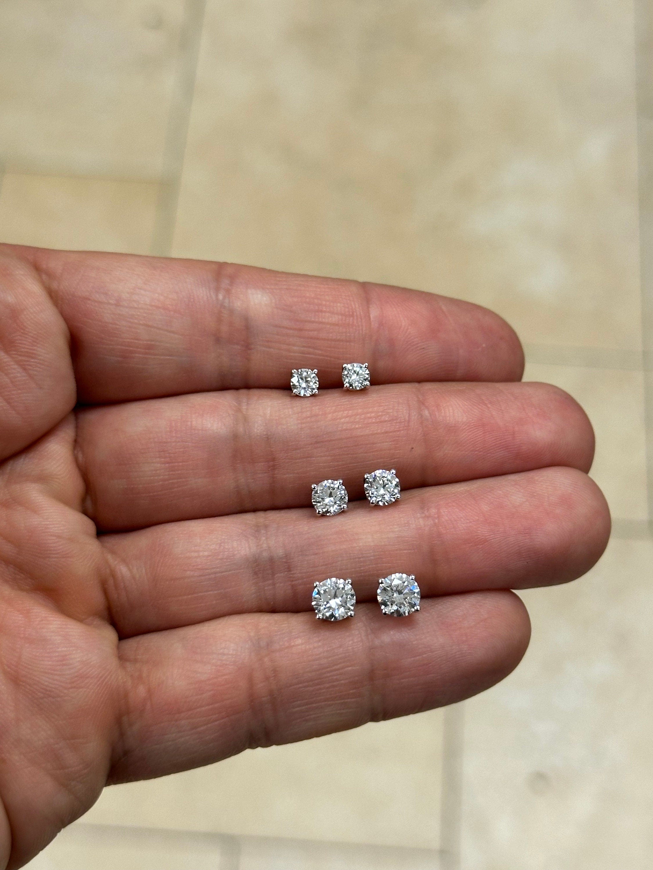 IGI Certified 14k White Gold Lab Grown Diamond Studs 0.50 1.00 1.50 Carats, Screw Back, Diamond Studs, Round Diamond Stud Earrings Unisex