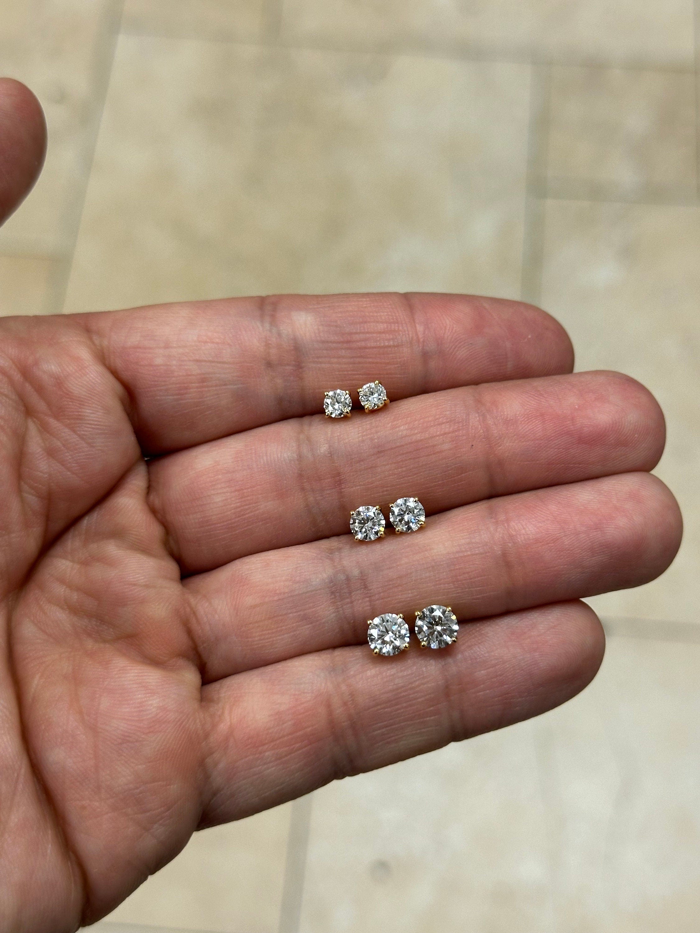 IGI Certified 14k Yellow Gold Lab Grown Diamond Studs 0.50 1.00 1.50 Carats, Screw Back, Diamond Studs, Round Diamond Stud Earrings Unisex
