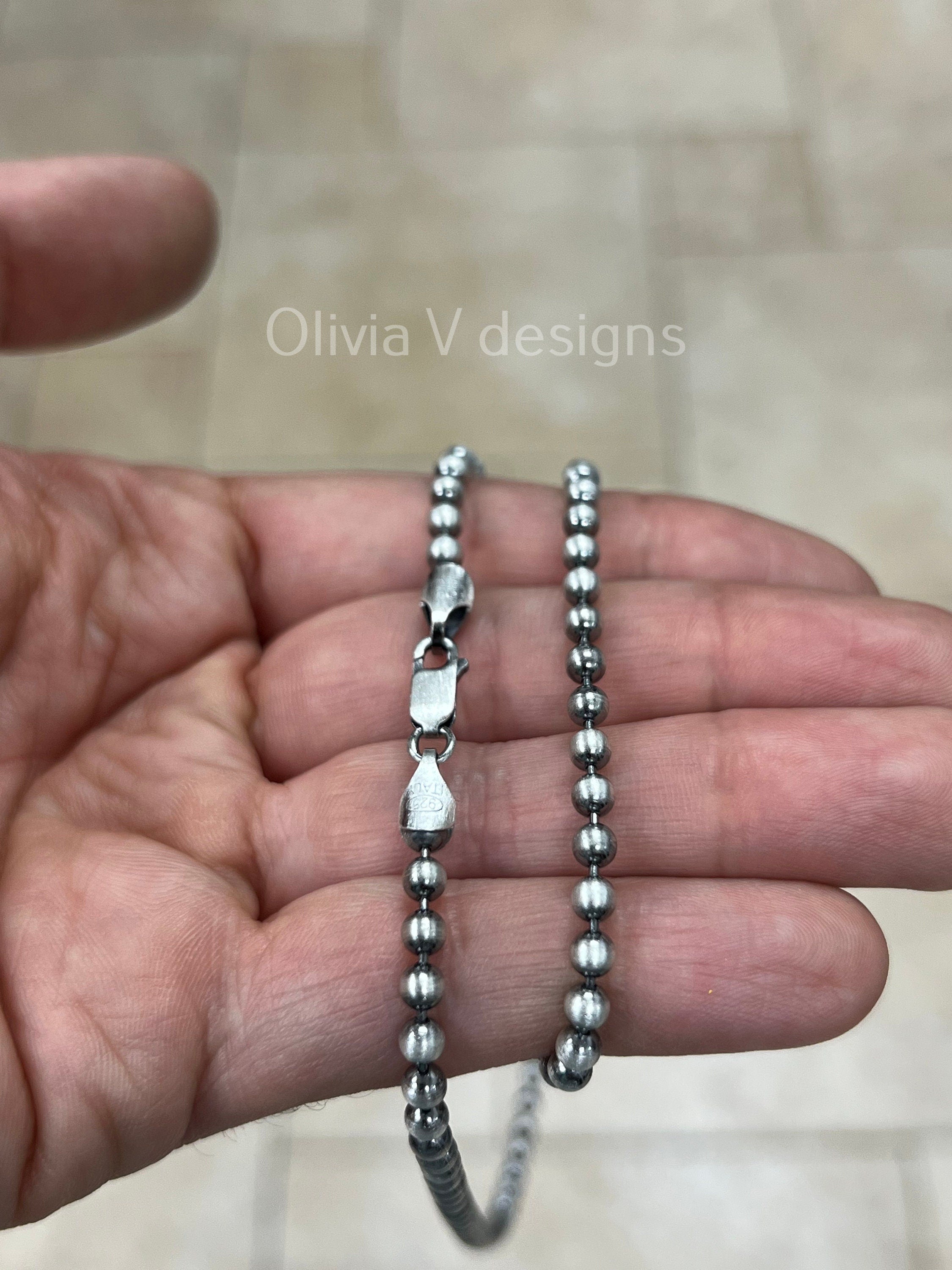 925 Sterling Silver Italian Solid Ball Bead Chain Necklace 18' 20'' 22'' 3mm - Titanium Gunmetal Finish