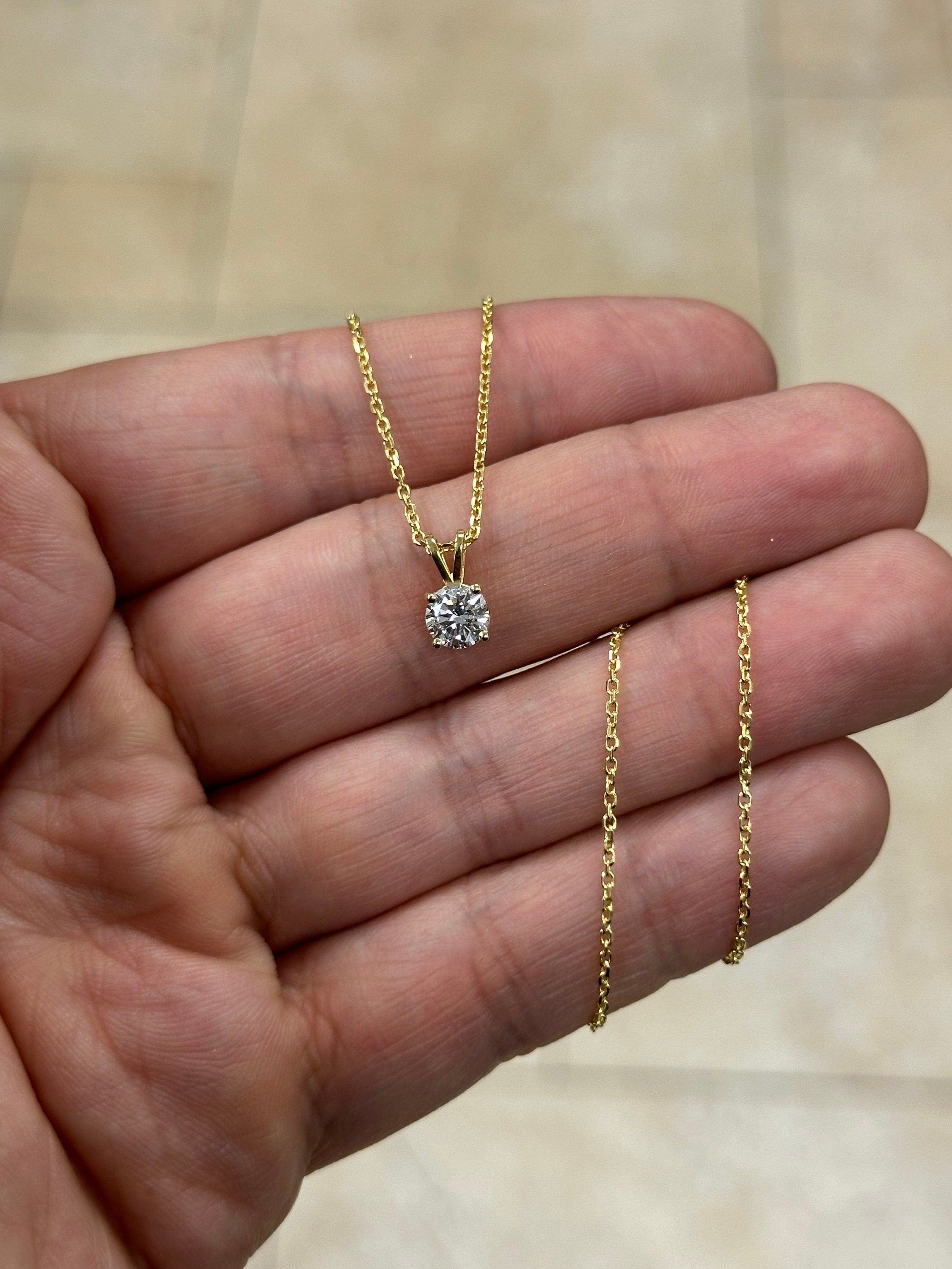 0.75 Carat Lab Grown Round Diamond Solitaire Pendant  in 14K Yellow Gold, Color D/E VS1-VS2