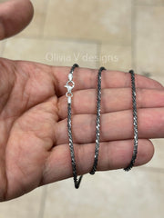 Oxidized 925 Sterling Silver Sparkle Glitter Margarita Twisted Rock Chain 2.5mm Necklace, Real 925 Sterling Silver, Diamond Cut, Rustic