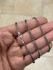 Oxidized 925 Sterling Silver Sparkle Glitter Margarita Twisted Rock Chain 2.5mm Necklace, Real 925 Sterling Silver, Diamond Cut, Rustic