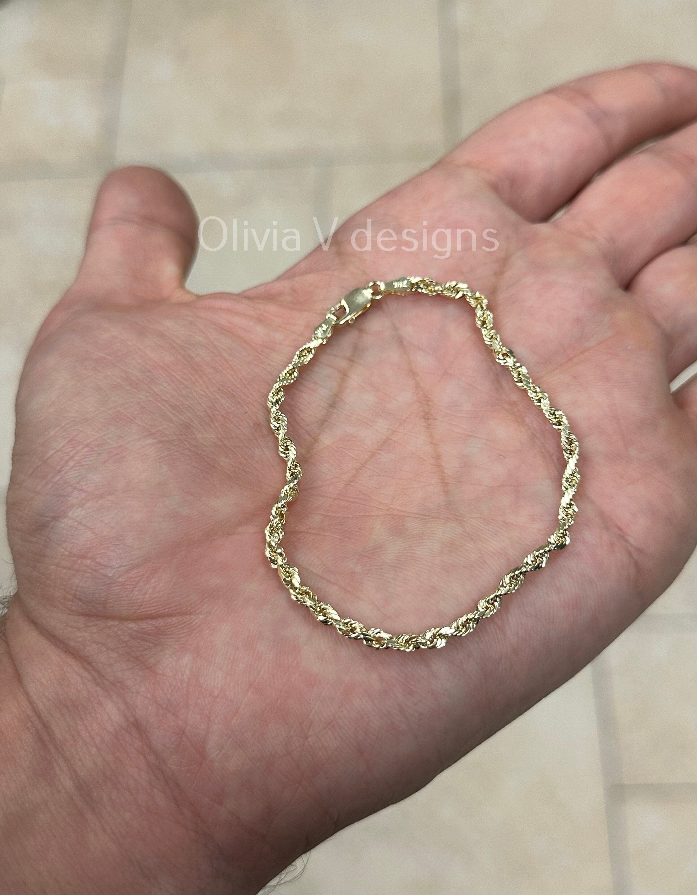 Real 10k Solid Yellow Gold 3mm Bracelet Anklet, Gold Rope Chain 7'' 7.5'' 8'' 10'', 10k Real Gold Diamond Cut Rope Chain, Gift, Best Seller