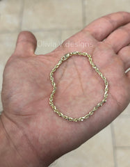 Real 10k Solid Yellow Gold 3mm Bracelet Anklet, Gold Rope Chain 7'' 7.5'' 8'' 10'', 10k Real Gold Diamond Cut Rope Chain, Gift, Best Seller