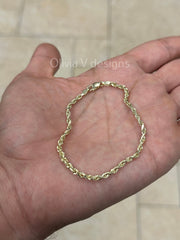 Real 10k Solid Yellow Gold 3mm Bracelet Anklet, Gold Rope Chain 7'' 7.5'' 8'' 10'', 10k Real Gold Diamond Cut Rope Chain, Gift, Best Seller