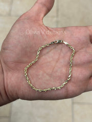 Real 10k Solid Yellow Gold 3mm Bracelet Anklet, Gold Rope Chain 7'' 7.5'' 8'' 10'', 10k Real Gold Diamond Cut Rope Chain, Gift, Best Seller