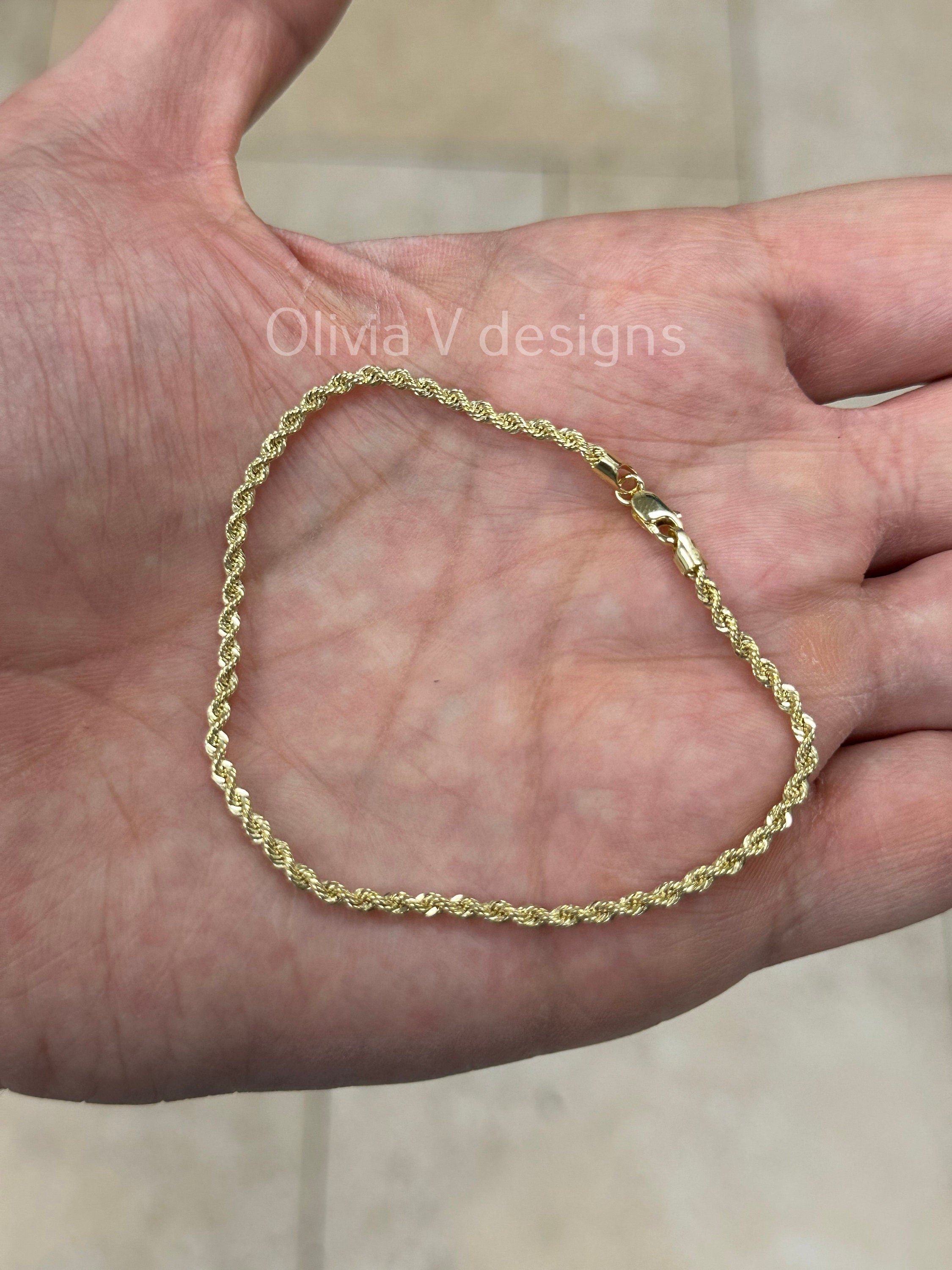 Real 10k Yellow Gold 2mm Bracelet Anklet, Gold Rope Chain 8'' 8.5'' 10''