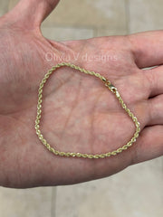 Real 10k Yellow Gold 2mm Bracelet Anklet, Gold Rope Chain 8'' 8.5'' 10''