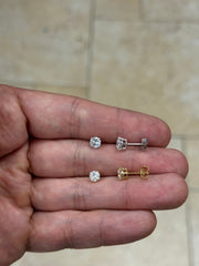 Real Natural Round Diamond Solitaire Push Back Stud Earrings in 14K Yellow Gold Color G/H