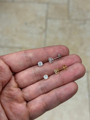 Real Natural Round Diamond Solitaire Push Back Stud Earrings in 14K Yellow Gold Color G/H