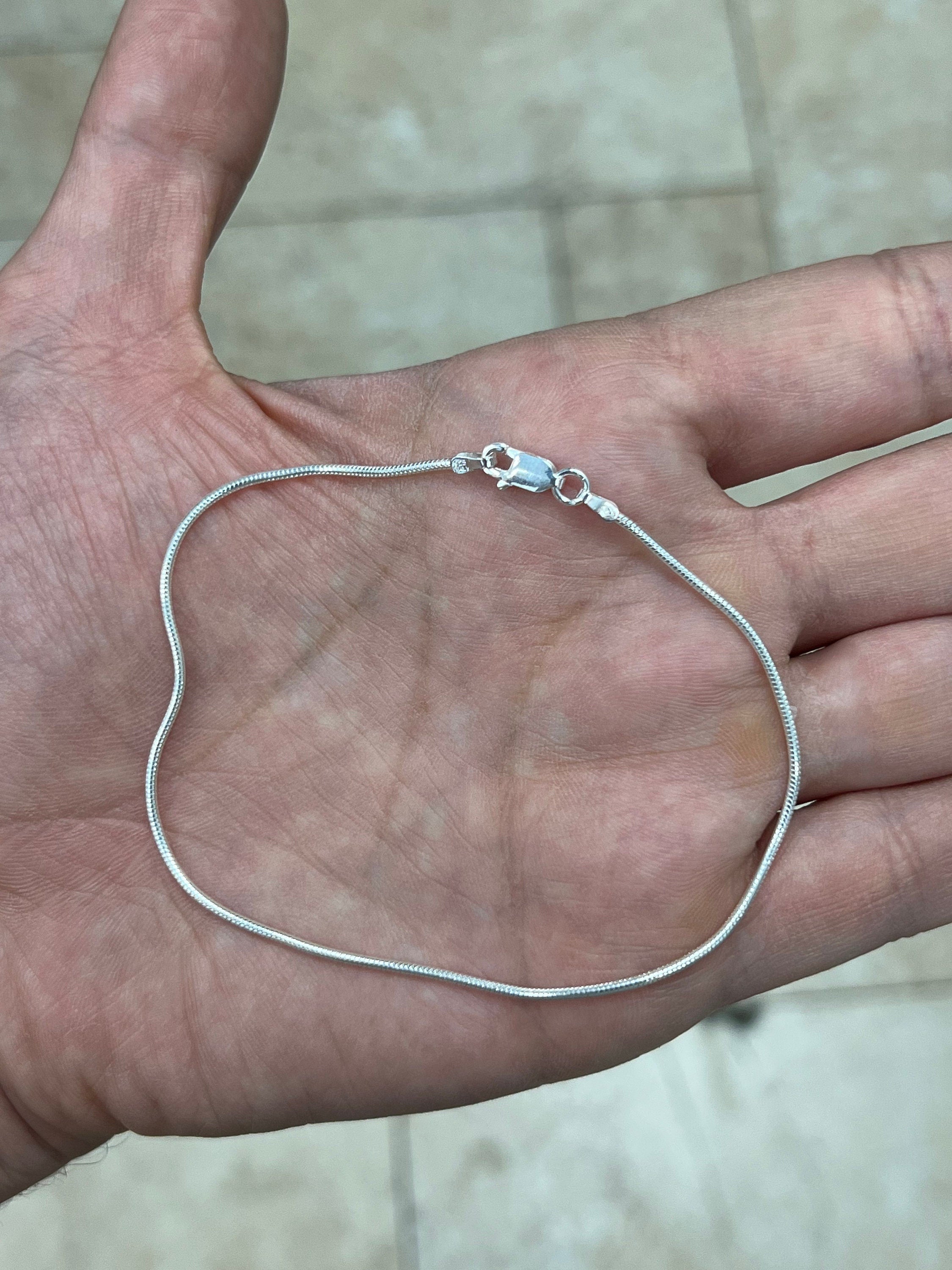 Real Solid 925 Sterling Silver Snake Chain Anklet 1.4mm 9'' - Genuine 925 Silver - Round Snake - Anklet