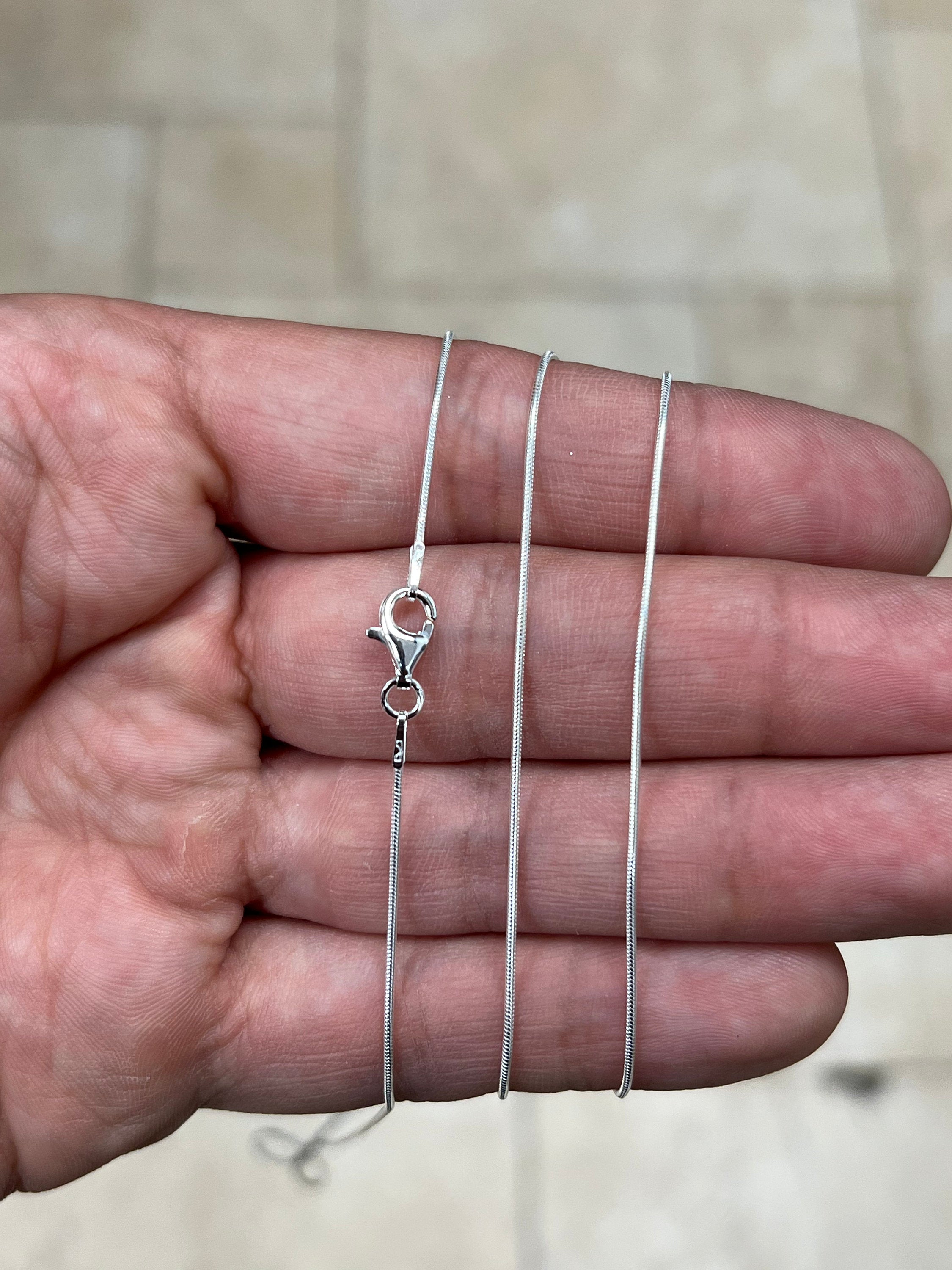 Real Solid 925 Sterling Silver Snake Chain Necklace 0.8mm In 16",18",20",22",34",30" - Genuine 925 Silver - Round Snake