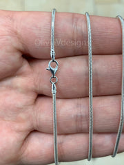Real Solid 925 sterling silver Snake Chain necklaces 1.6mm 16",18",20",22",34",30" - Genuine 925 Silver - Round Snake