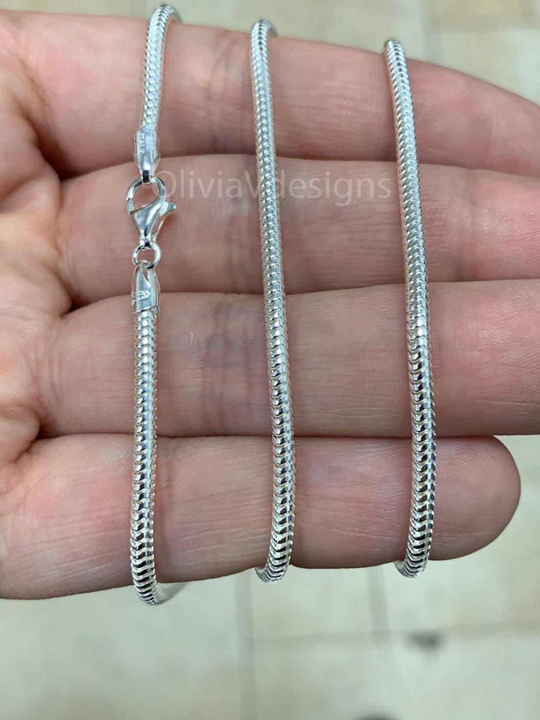 Real Solid 925 sterling silver Snake Chain necklaces 2.5mm 16",18",20",22",34",30" - Genuine 925 Silver - Round Snake