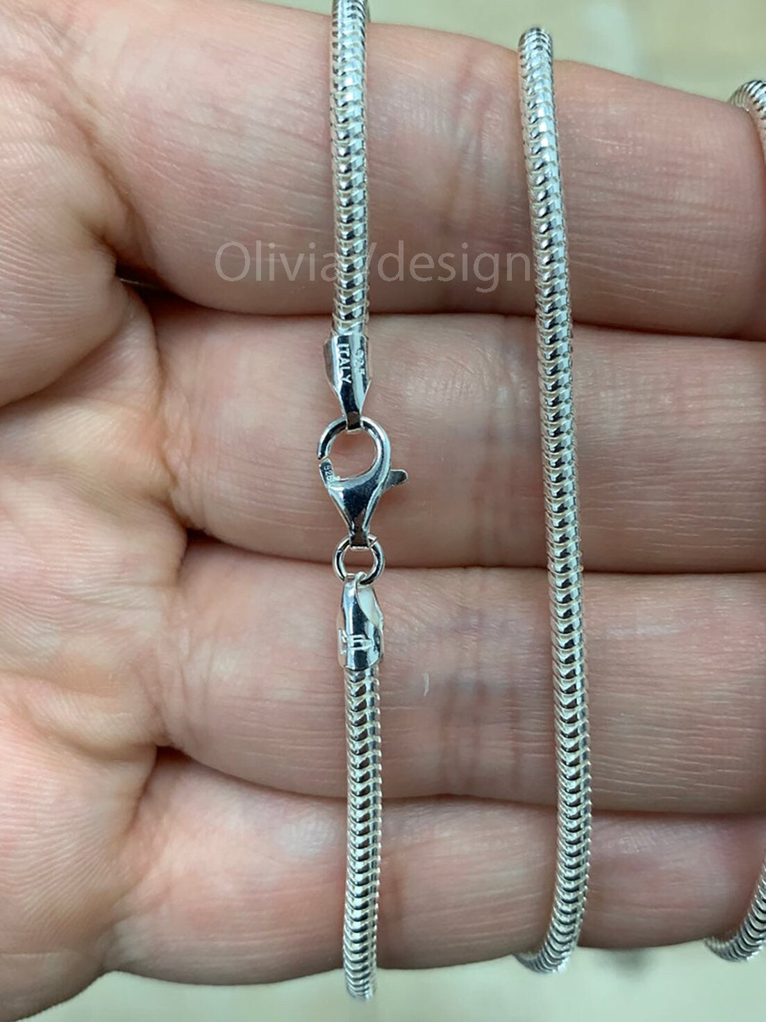 Real Solid 925 sterling silver Snake Chain necklaces 2.5mm 16",18",20",22",34",30" - Genuine 925 Silver - Round Snake