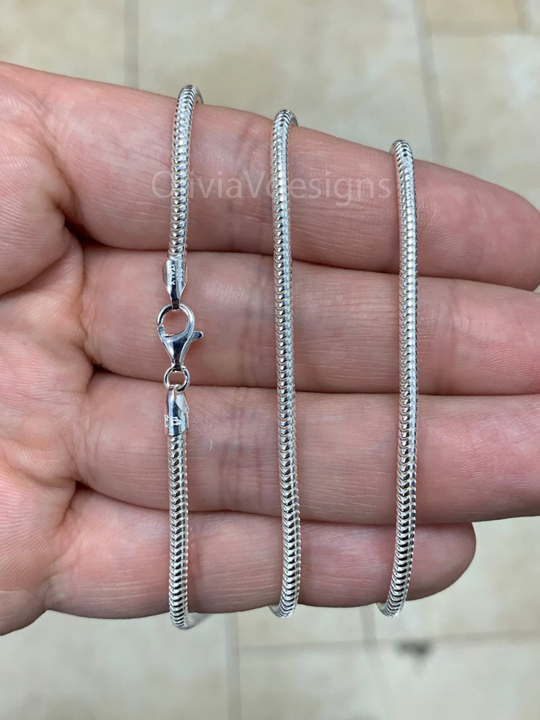 Real Solid 925 sterling silver Snake Chain necklaces 2.5mm 16",18",20",22",34",30" - Genuine 925 Silver - Round Snake