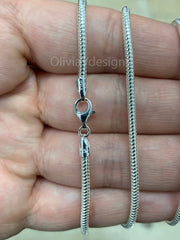 Real Solid 925 sterling silver Snake Chain necklaces 2.5mm 16",18",20",22",34",30" - Genuine 925 Silver - Round Snake