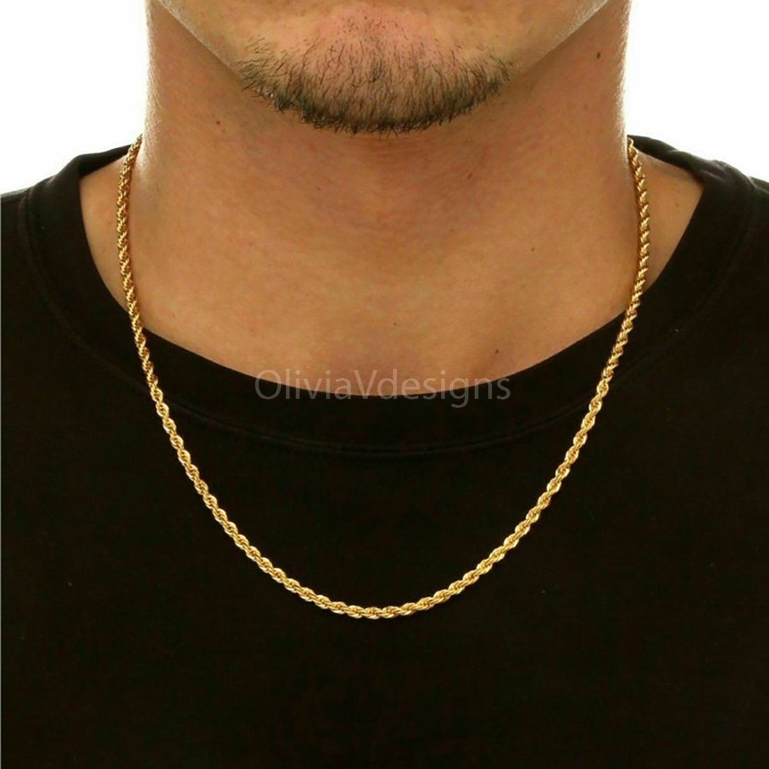 Rope Style Chain Necklace For Men - Men's 925 Sterling Silver 14k Gold Necklace - Men's Jewelry - Gold Necklace For Men