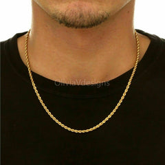 Rope Style Chain Necklace For Men - Men's 925 Sterling Silver 14k Gold Necklace - Men's Jewelry - Gold Necklace For Men