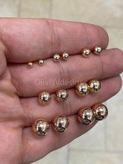 14K Rose Gold Over 925 Sterling Silver Ball Stud Earrings (1 pair)...3mm, 4mm, 5mm, 6mm, 7mm,8mm,9mm, 10mm Ball Studs, Simple Earrings