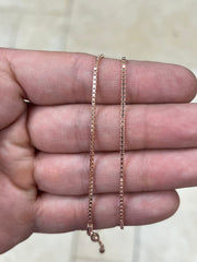 14K Rose Gold Over 925 Sterling Silver Box  Adjustable 1.3mm Chain, Silver, Sterling Silver Chain, 925 Sterling Silver, Finished Necklace