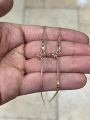 14K Rose Gold Over 925 Sterling Silver Box  Adjustable 1mm 1.3mm Chain, Silver, Sterling Silver Chain, 925 Sterling Silver