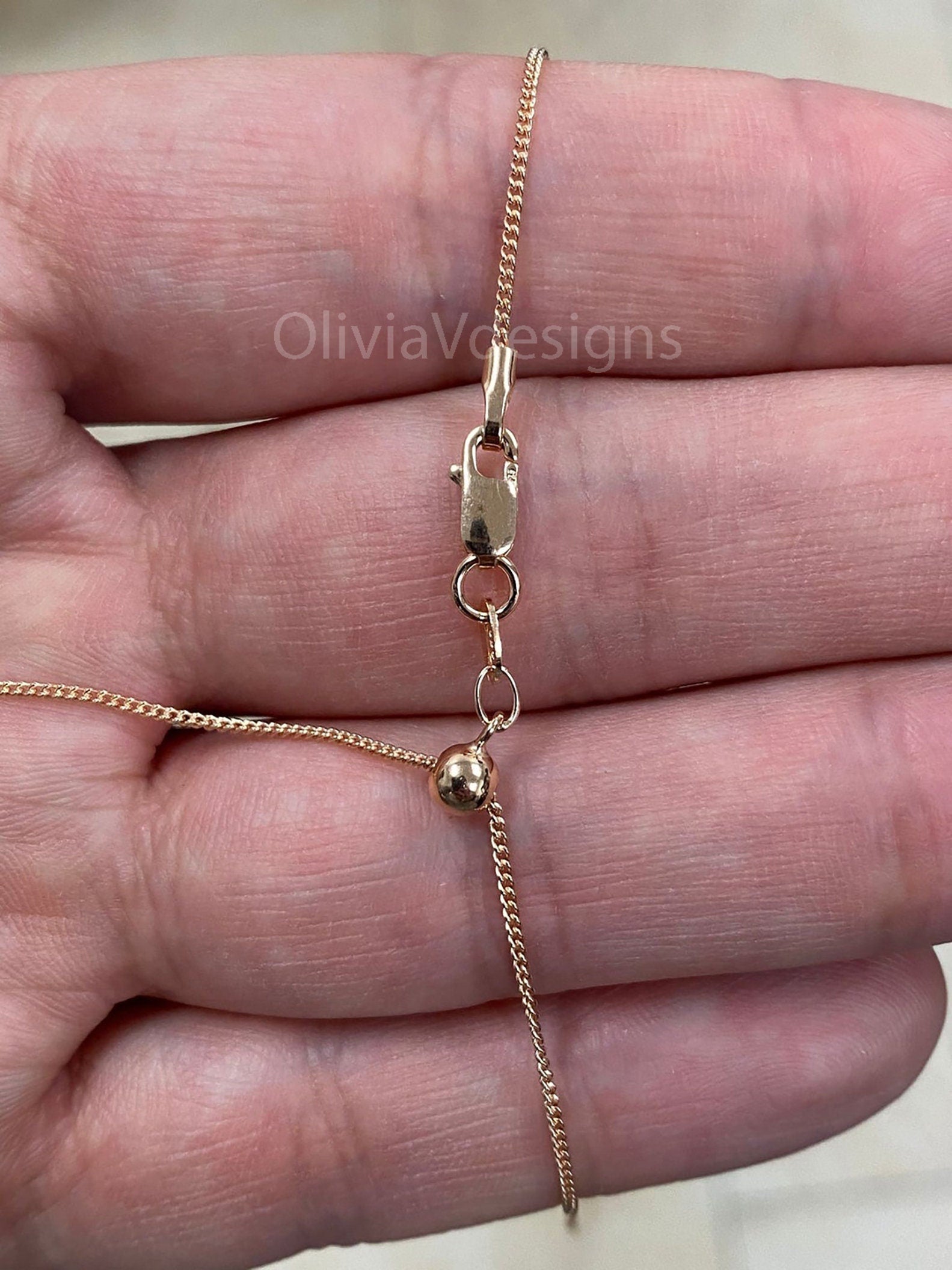 14K Rose Gold Over 925 Sterling Silver Curb Cuban Adjustable 1mm Chain, Rose Gold, 925 Sterling Silver