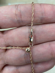 14K Rose Gold Over 925 Sterling Silver Solid Loose Rope Adjustable Chain Necklace 24" 2mm Italy, 925 Sterling Silver, Yellow Gold