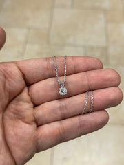 0.80 Carat Round Cut Real (Natural) Round Diamond Solitaire Pendant Necklace In 14K White Gold, G-H