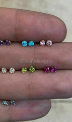 Round 14k Gold Birthstone Stud Earrings 3mm, Choose Your Birth Month Stone, CZ Earrings, Gift, Dainty Cubic Zirconia Jewelry, 14k Backs