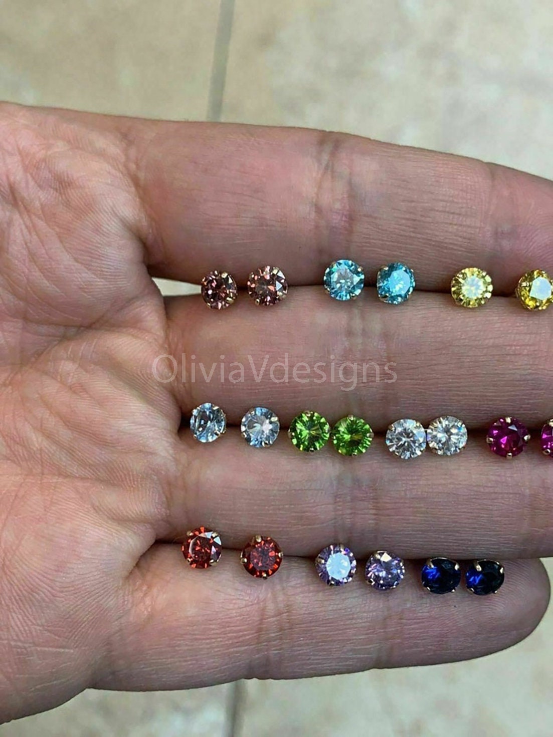 Round 14k Gold Birthstone Stud Earrings 4mm, Choose Your Birth Month Stone, CZ Earrings, Gift, Dainty Cubic Zirconia Jewelry, 14k Backs