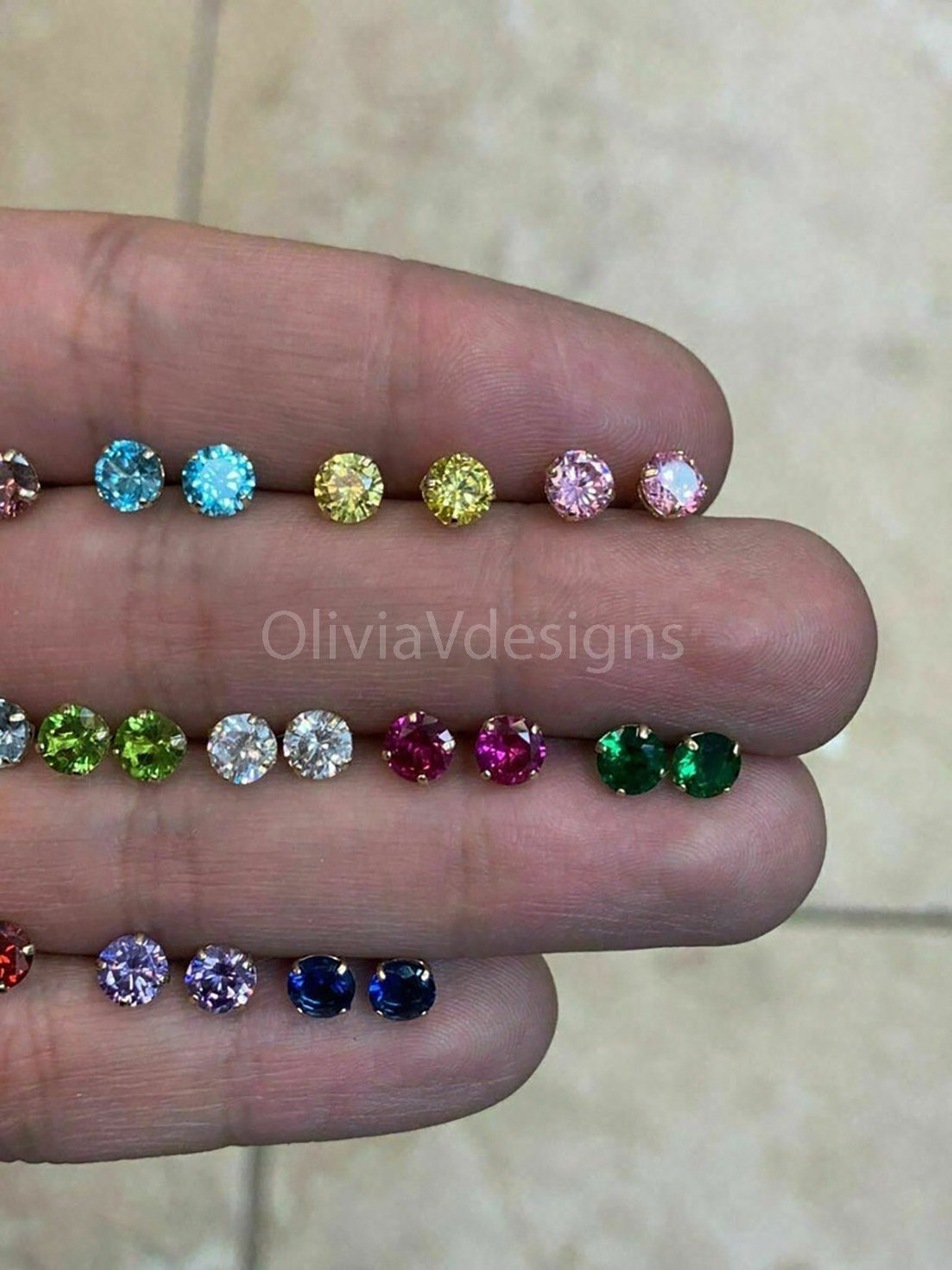 Round 14k Gold Birthstone Stud Earrings 5mm, Choose Your Birth Month Stone, CZ Earring, Gift, Dainty Cubic Zirconia Jewelry, 14k Backs
